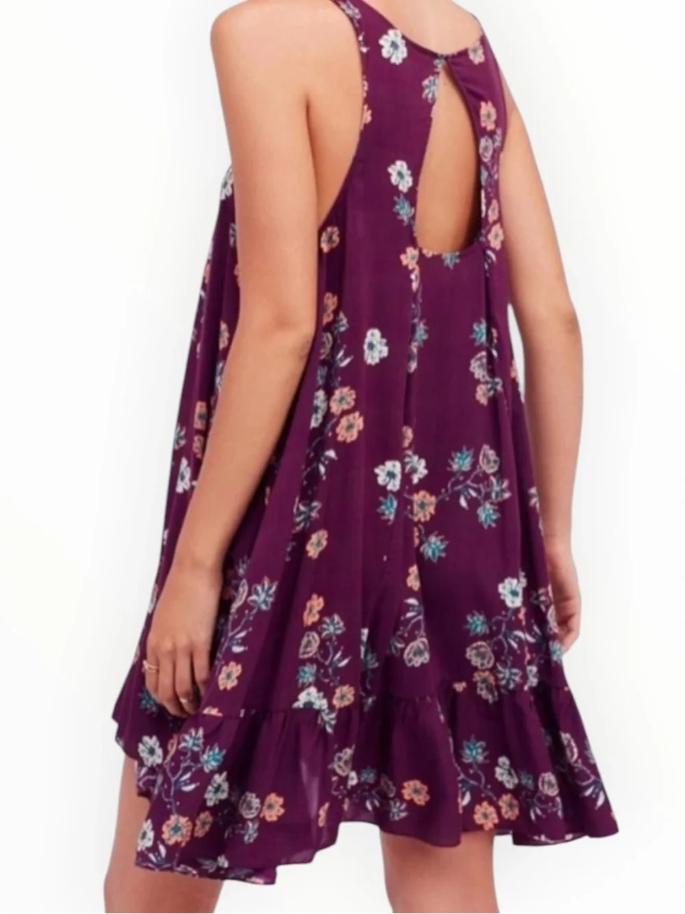 FREE PEOPLE Intimately Annka Boarder Slip Dress Plum Floral Geo Tank Swing XS S